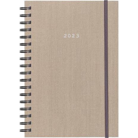 Ημερολόγιο ημερήσιο σπιράλ NEXT Fabric Plus με λάστιχο 12x17cm 2023 μπεζ